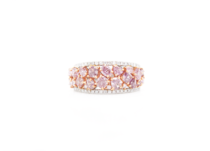 Natural Fancy Pink Diamond Wide Band Cluster Ring