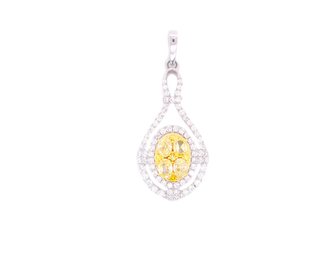 2ct Oval Cut Yellow Canary Diamond Illusion Double Halo Pendant