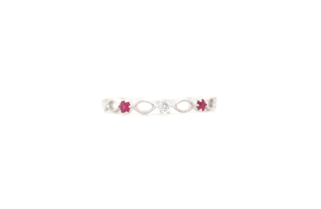 Patterned Ruby and Diamond Ring