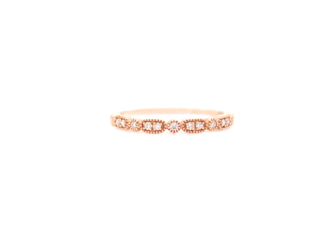 Vintage Patterned Diamond Ring with Milgrain Edges