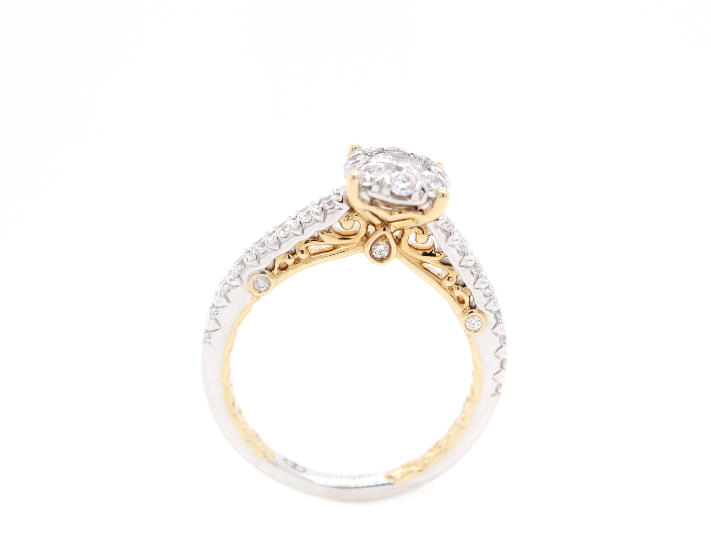 Two-Tone Round Diamond Halo Engagement Ring