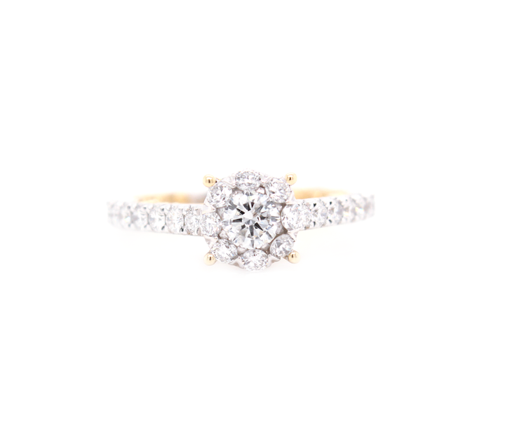 Two-Tone Round Diamond Halo Engagement Ring