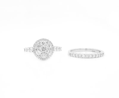 Round Diamond Cluster Illusion Halo Engagement Ring Bridal Set