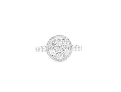 Round Diamond Cluster Illusion Halo Engagement Ring Bridal Set