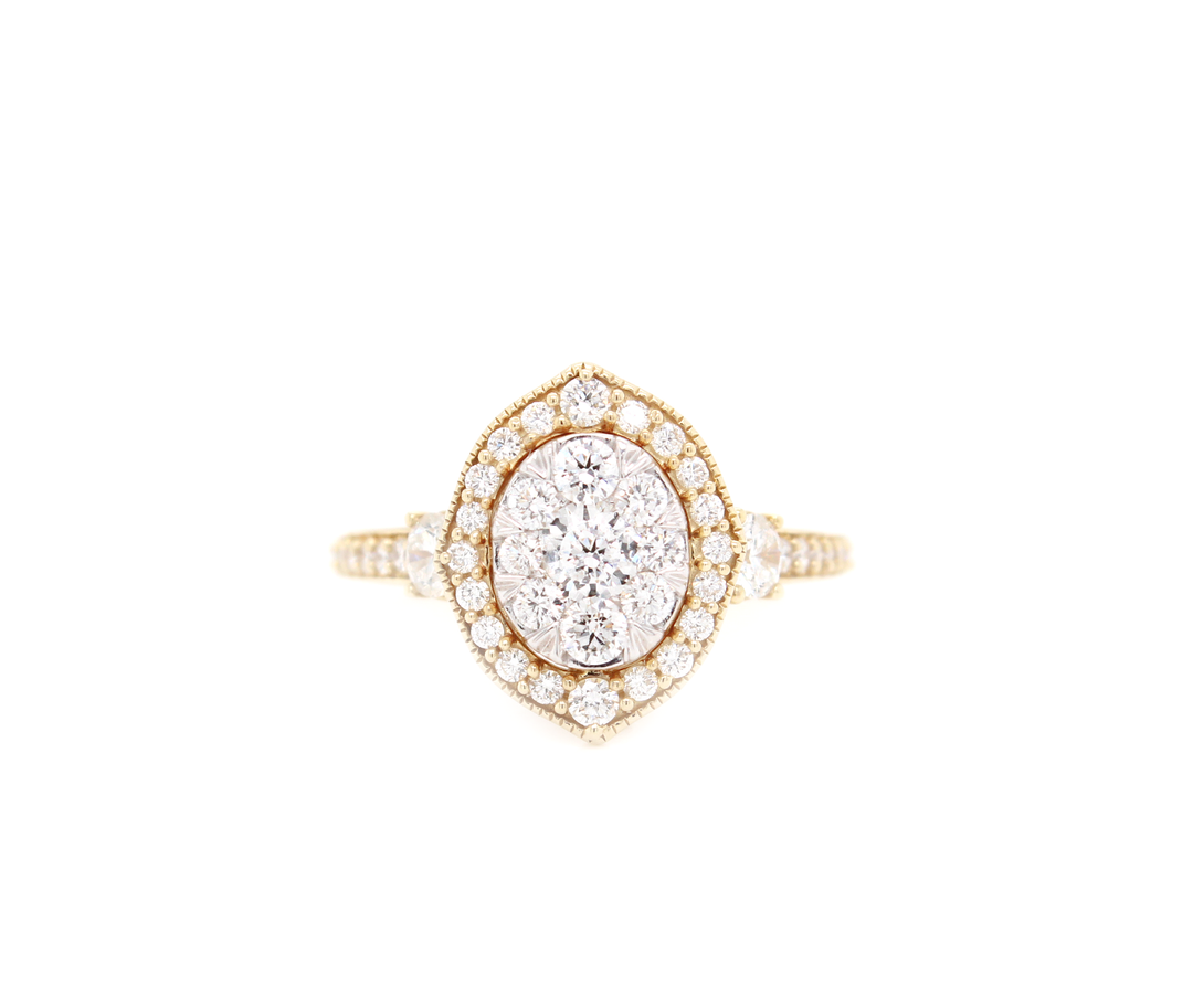 Oval Diamond Cluster Illusion Halo Engagement Ring