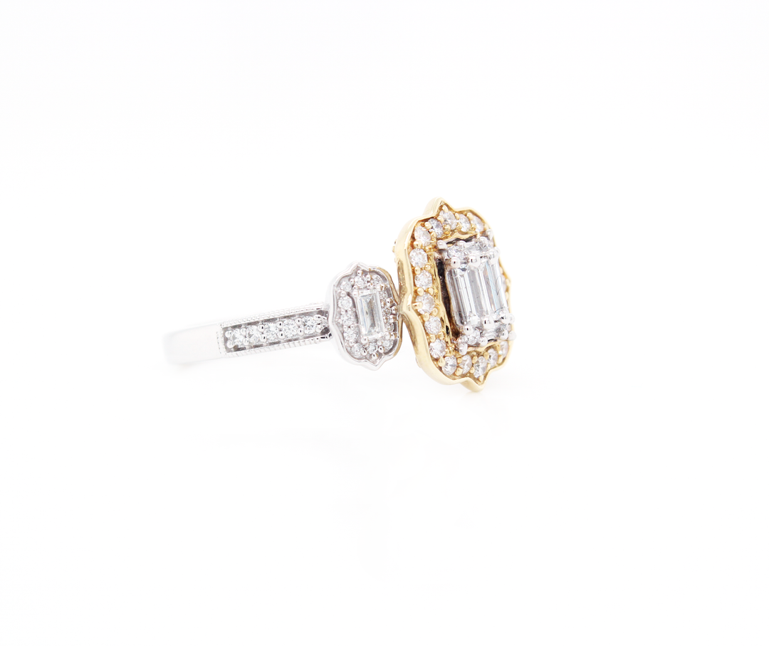 Emerald Cut Diamond Cluster Illusion Halo Engagement Ring