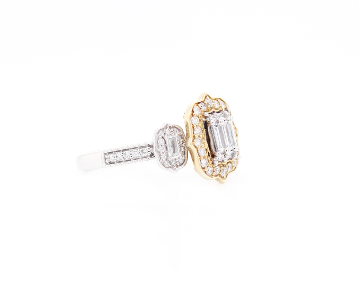 Emerald Cut Diamond Cluster Illusion Halo Engagement Ring