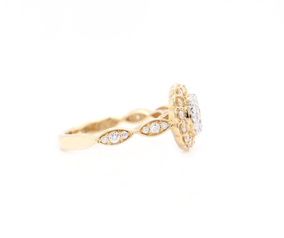 Round Diamond Cluster Illusion Halo Engagement Ring