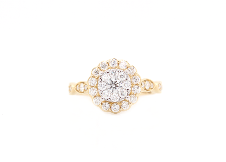 Round Diamond Cluster Illusion Halo Engagement Ring