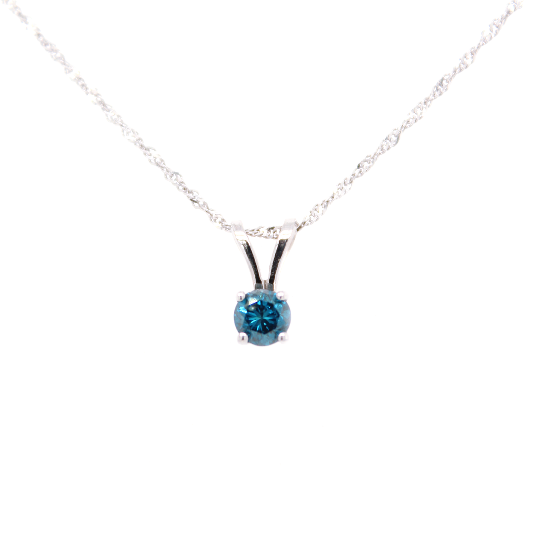 Blue Diamond Solitaire Pendant Necklace