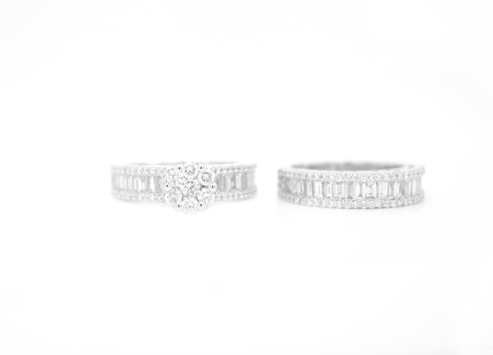 Round Diamond Cluster Illusion Engagement Ring Bridal Set
