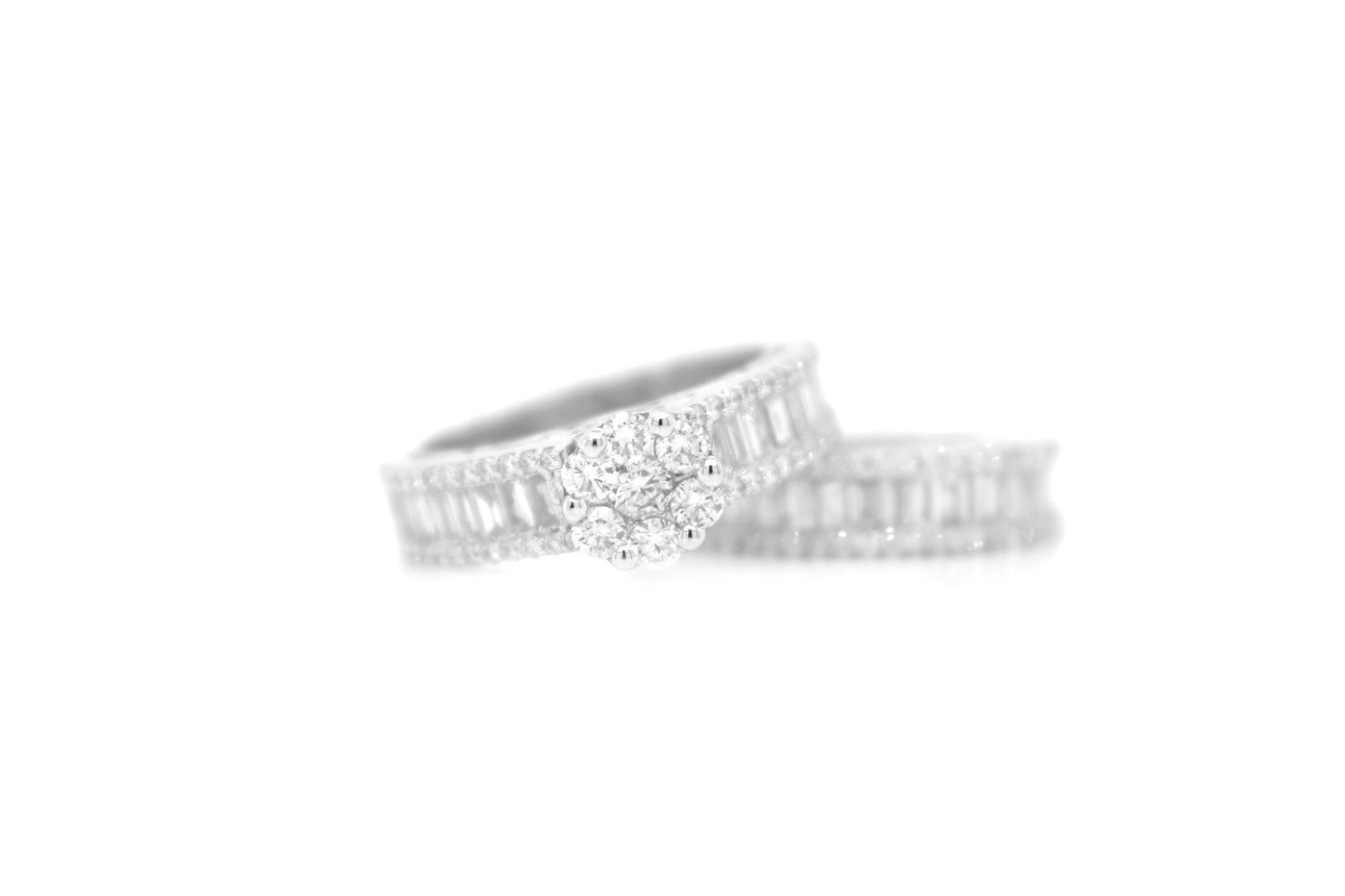Round Diamond Cluster Illusion Engagement Ring Bridal Set