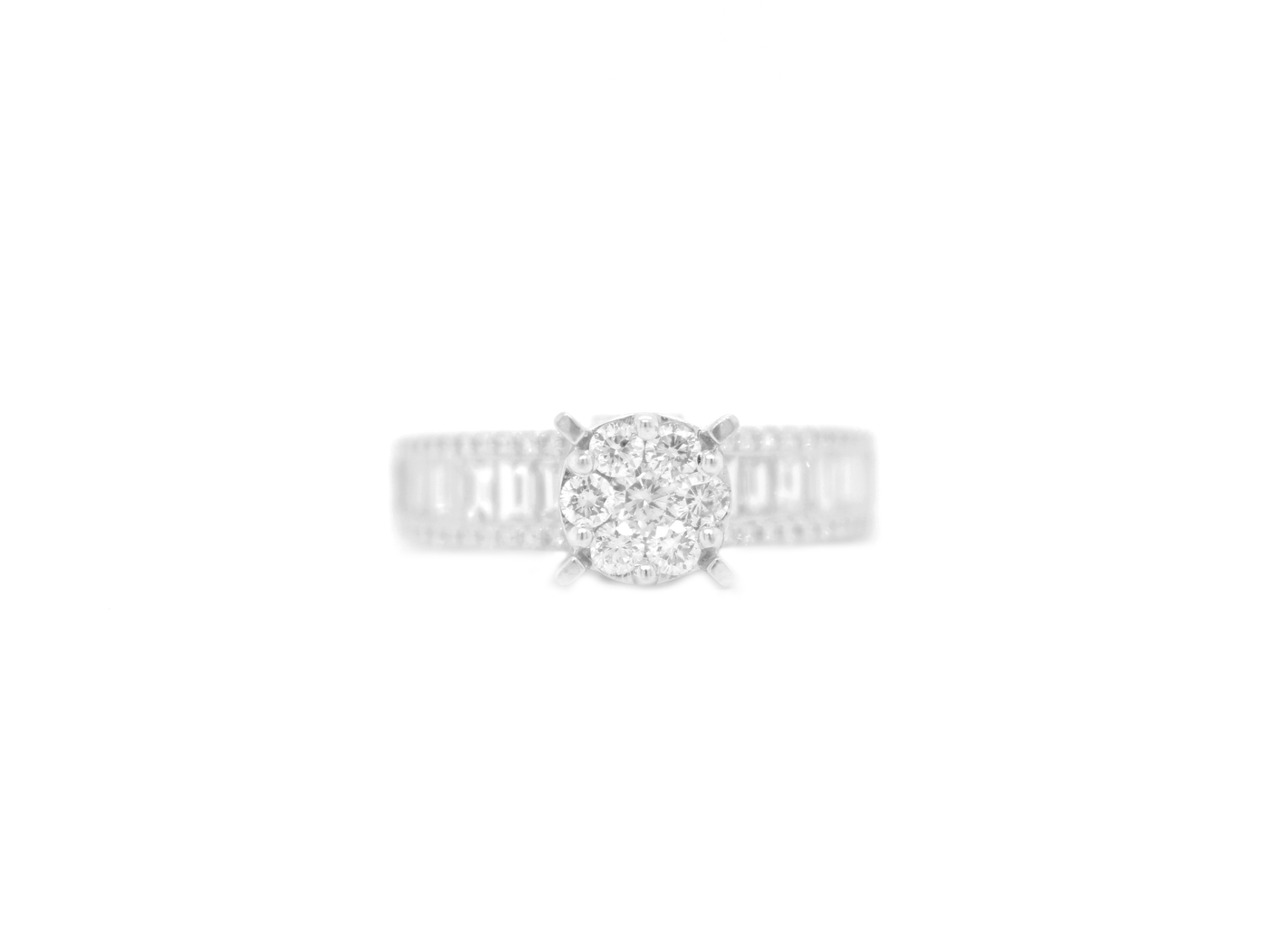 Round Diamond Cluster Illusion Engagement Ring Bridal Set