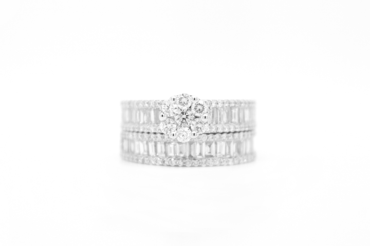 Round Diamond Cluster Illusion Engagement Ring Bridal Set