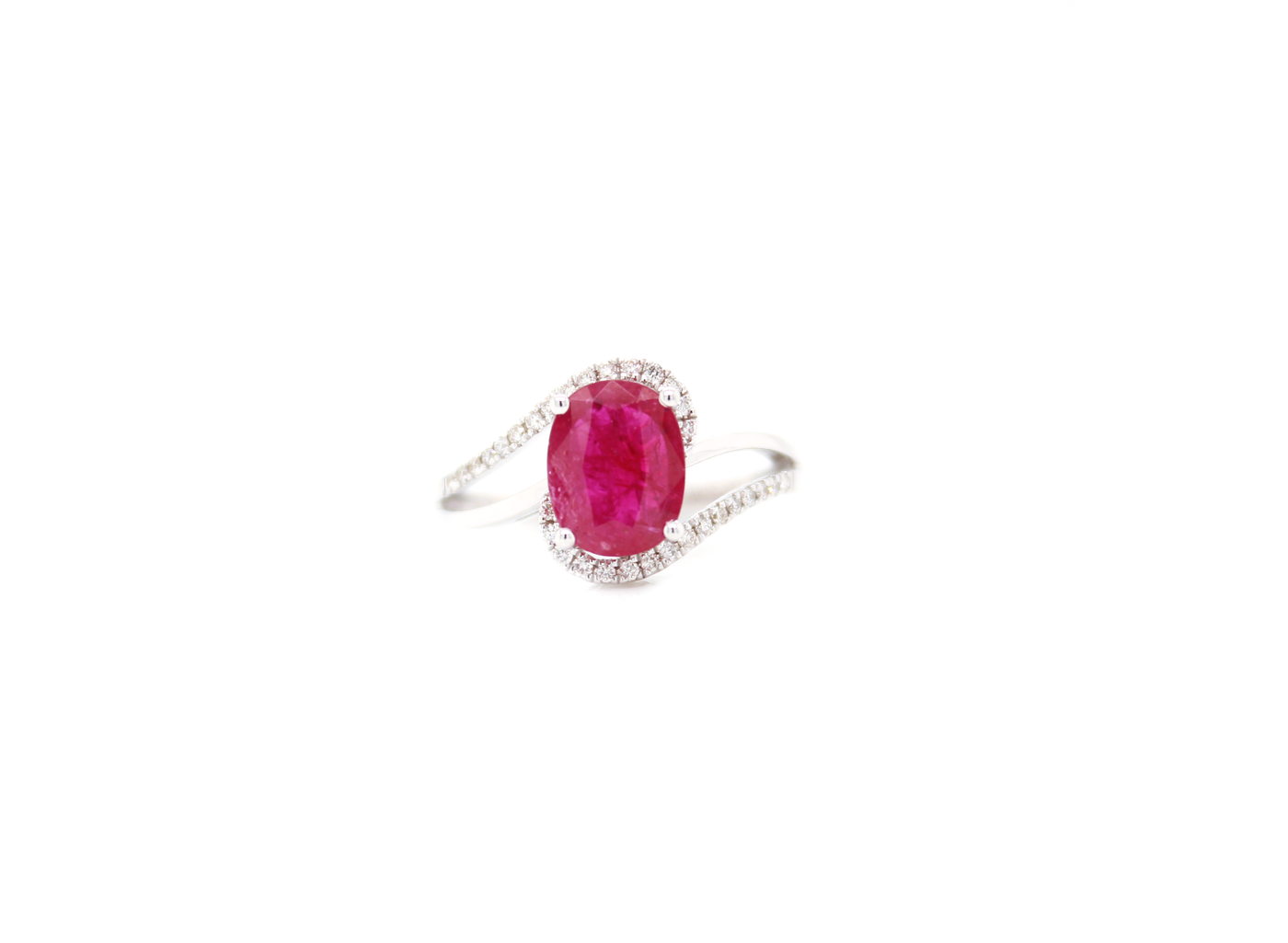 2.20ct Oval Cut Ruby and Diamond Bypass Shank Ring