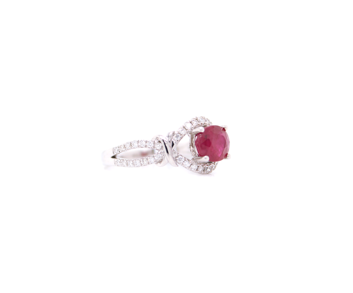 1.70ct Oval Cut Ruby Modern Halo Crossover Split Shank Ring