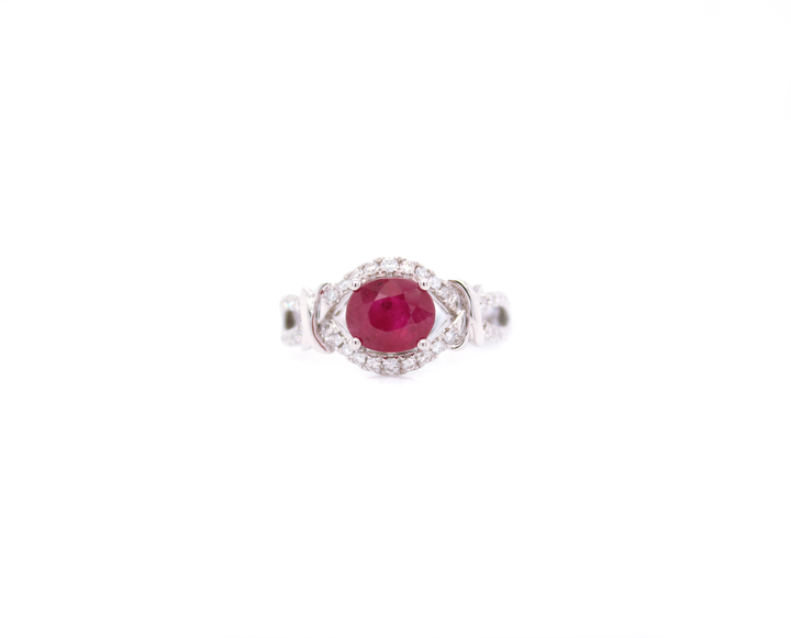 1.70ct Oval Cut Ruby Modern Halo Crossover Split Shank Ring