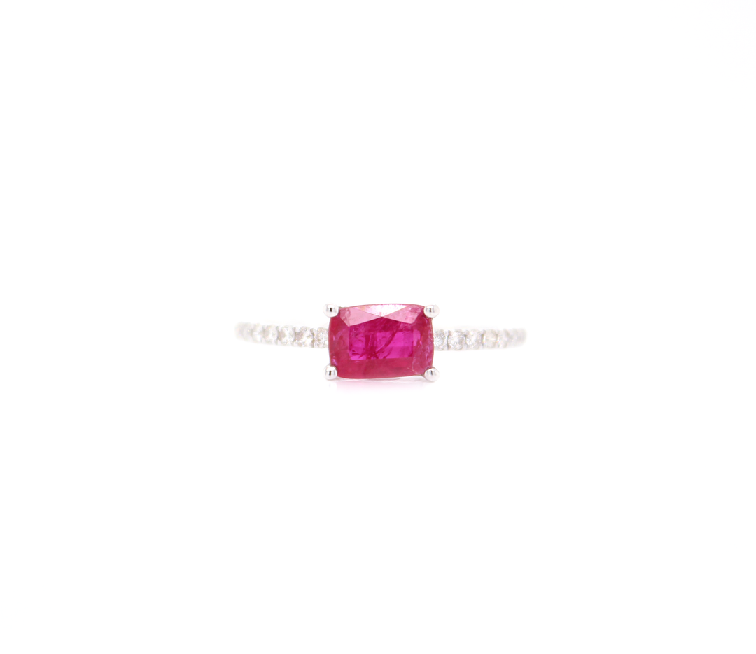 1ct Rectangular Cushion Cut Ruby and Diamond Ring