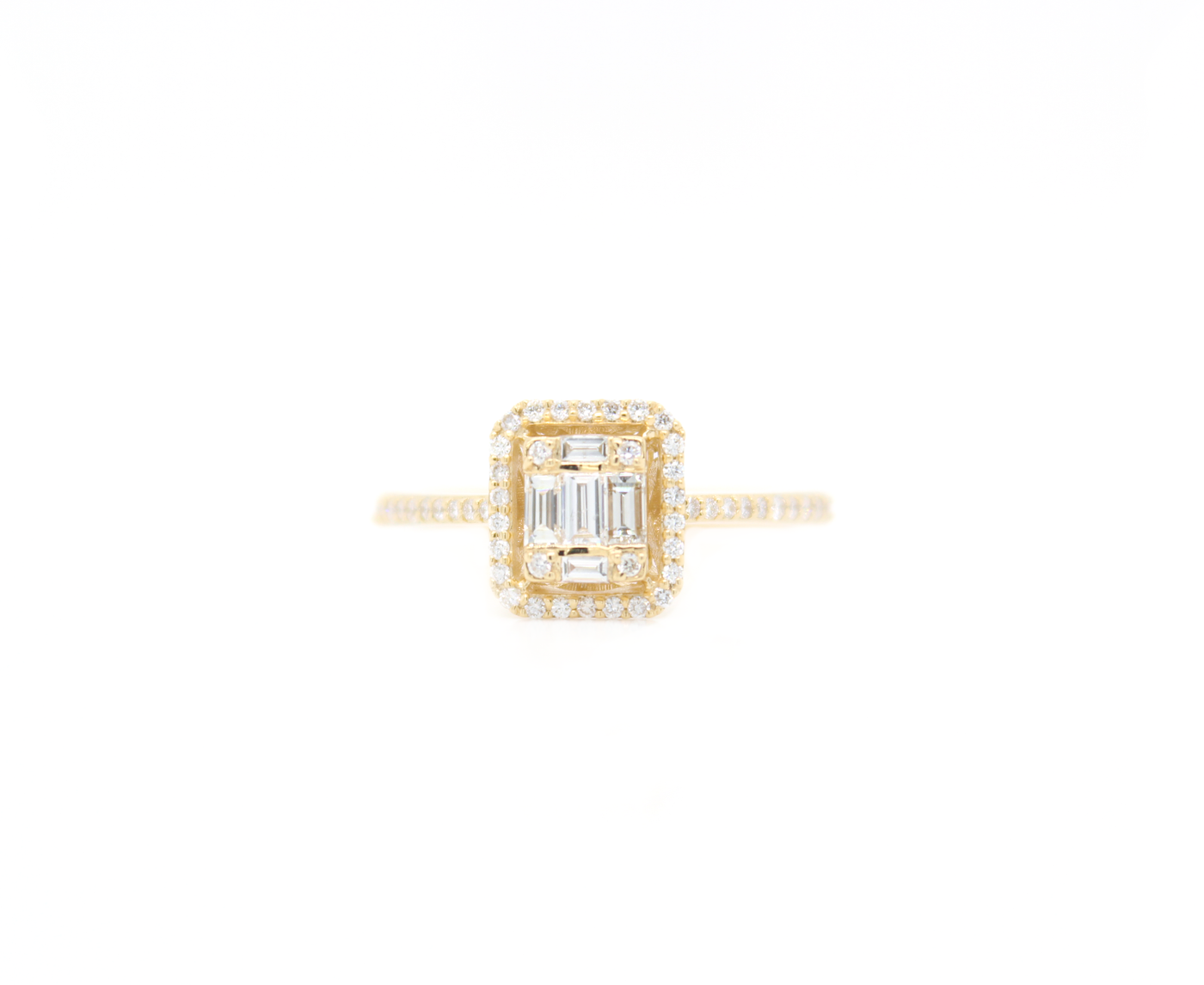 Emerald Cut Diamond Cluster Illusion Halo Engagement Ring