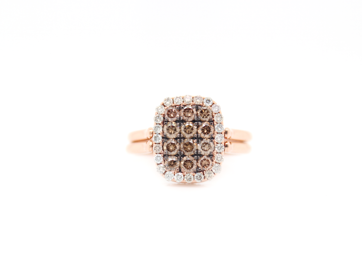 Blue and Brown Diamond Elongated Cushion Cut Illusion Halo Flip Ring