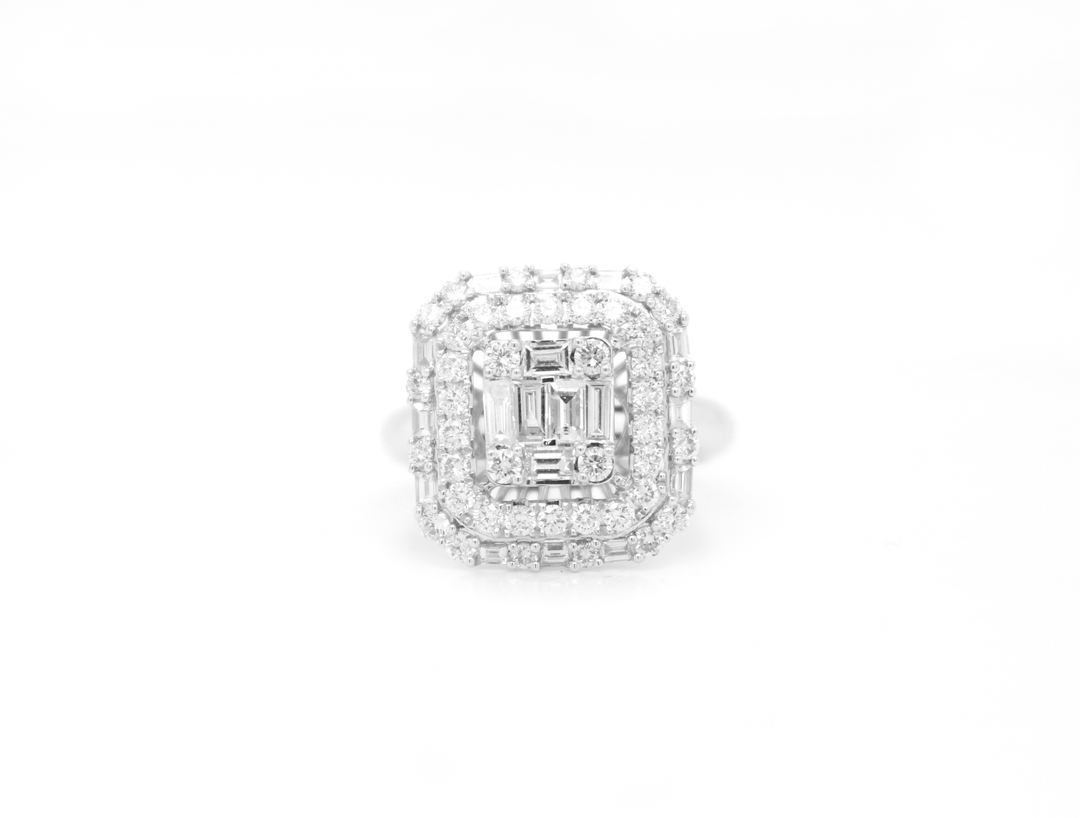 Emerald Cut Diamond Illusion Double Halo Engagement Ring