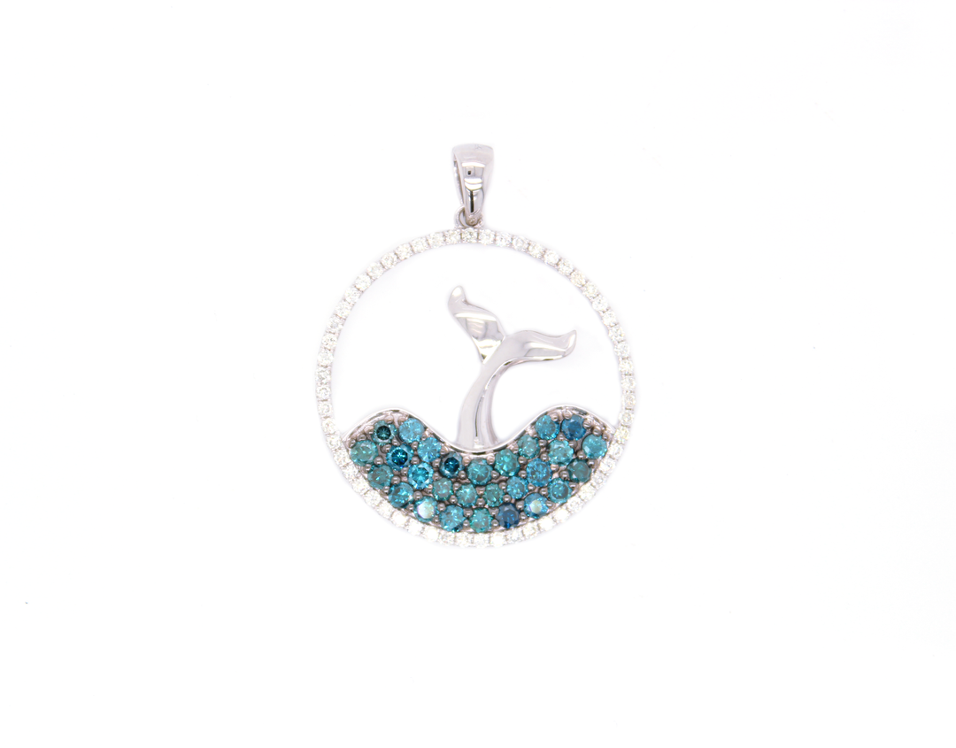 Blue Diamond Whale Tail Wave Pendant Necklace