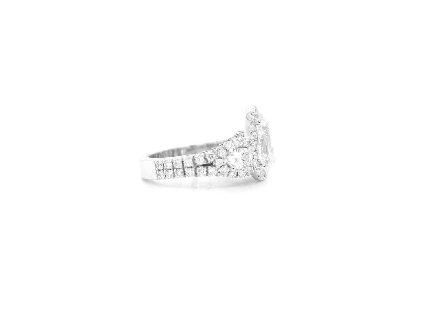 3 Stone Pear-Shaped Diamond Halo Engagement Ring