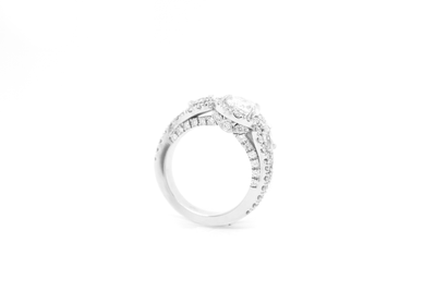 3 Stone Pear-Shaped Diamond Halo Engagement Ring