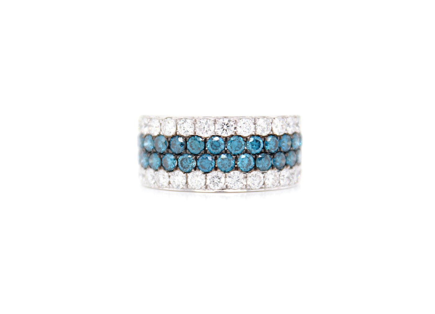 Multi-Row Natural Blue Diamond Wide Band Ring