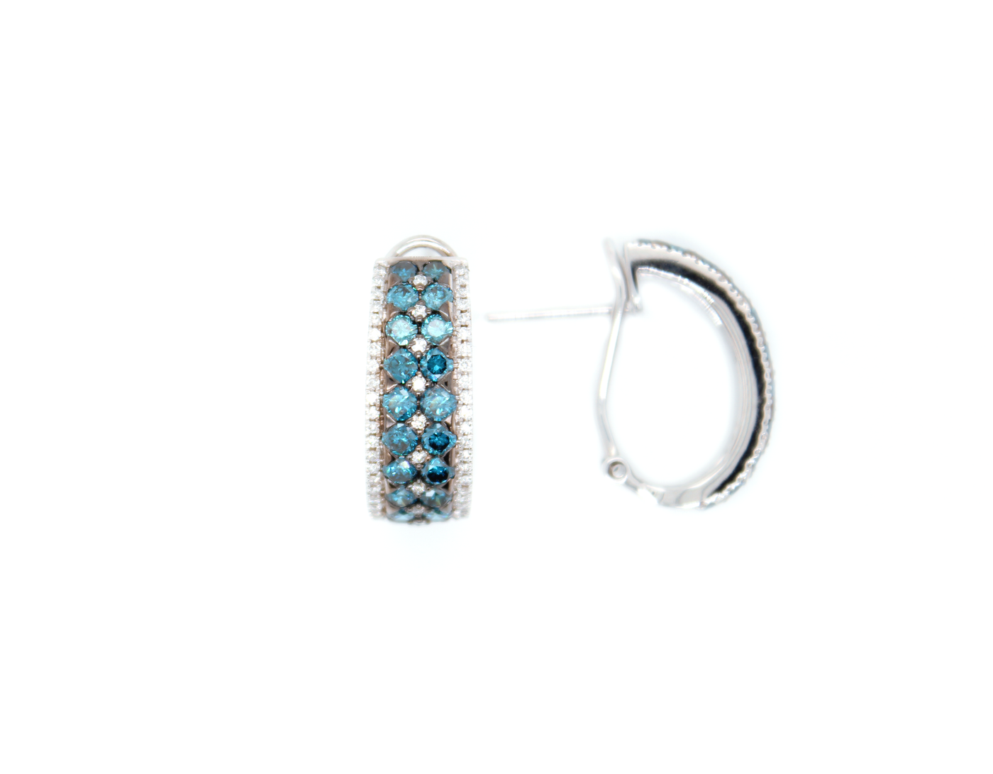 Natural Blue Diamond Hoop Earrings