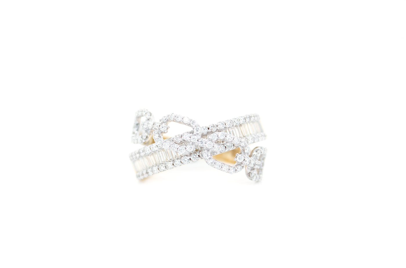 Baguette and Diamond Pavé Link Crossover Orbit Ring