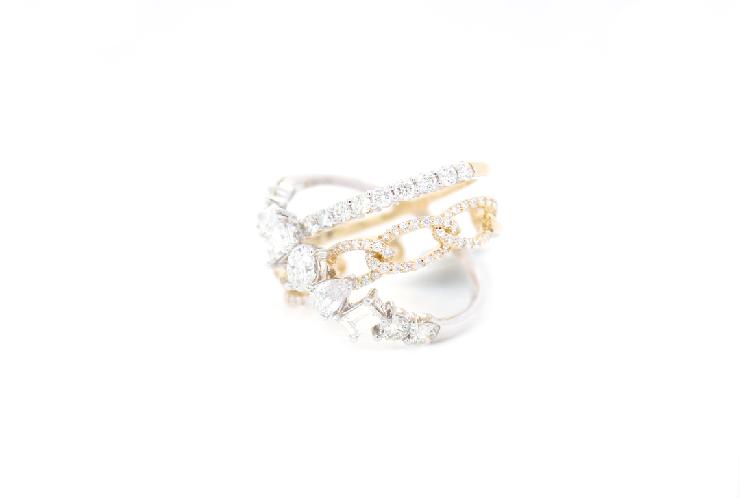Multi-Row Fancy Shape Diamond Crossover Orbit Ring