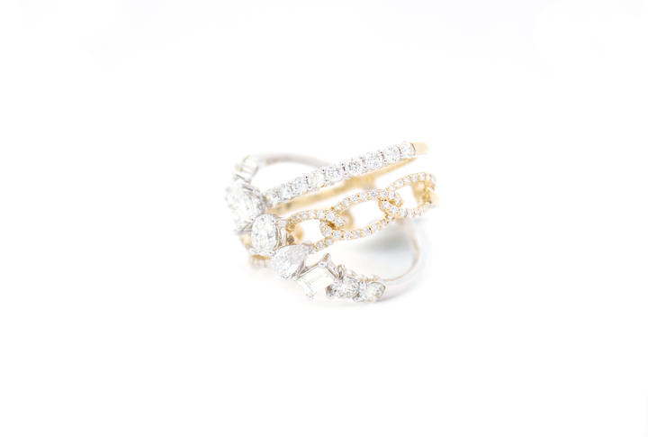 Multi-Row Fancy Shape Diamond Crossover Orbit Ring