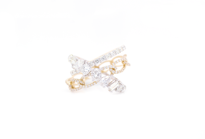 Multi-Row Fancy Shape Diamond Crossover Orbit Ring