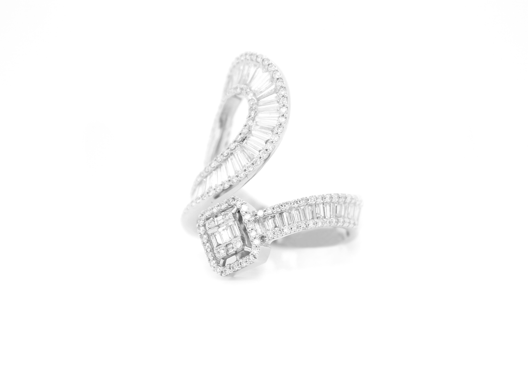 Baguette and Round Diamond Modern Bypass Ring