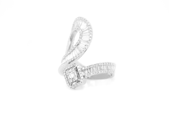 Baguette and Round Diamond Modern Bypass Ring