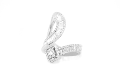 Baguette and Round Diamond Modern Bypass Ring