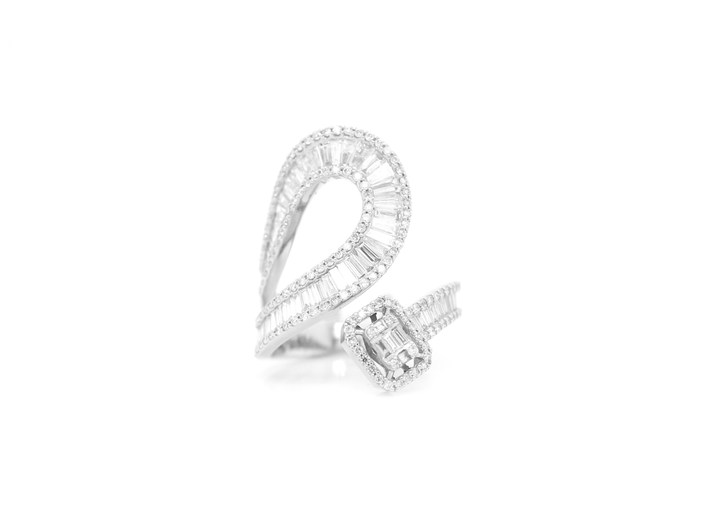Baguette and Round Diamond Modern Bypass Ring