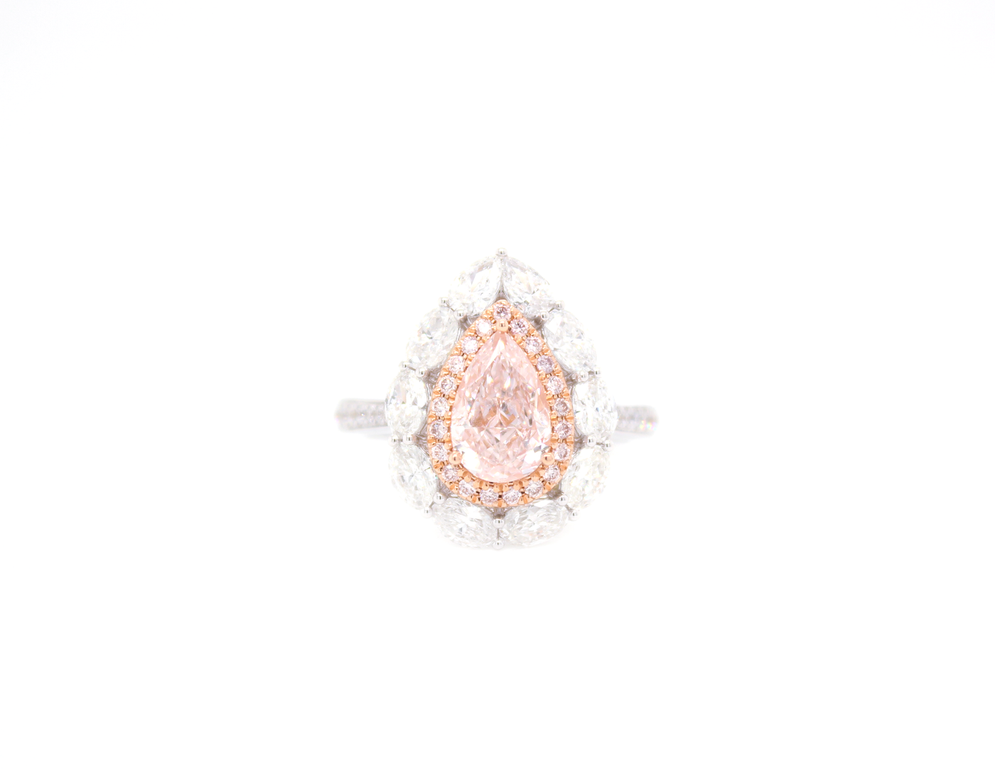 Natural Pink Pear-Shaped Double Halo Ring
