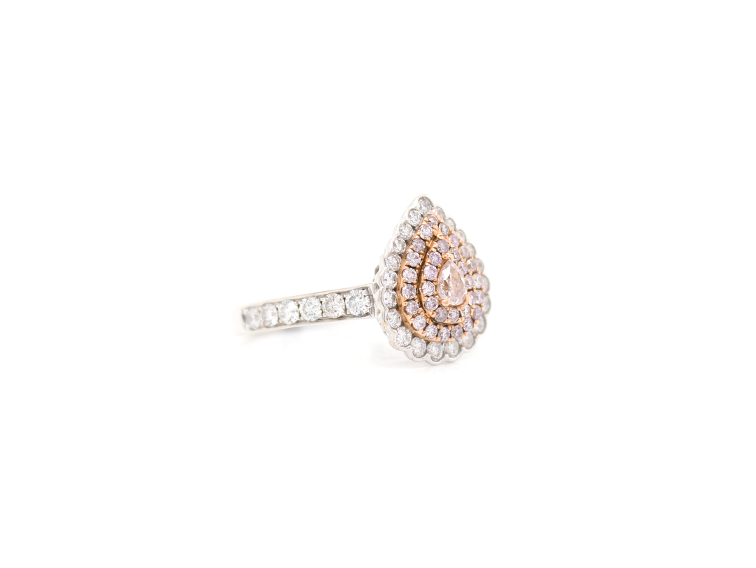 Natural Pink Pear-Shaped Triple Halo Ring