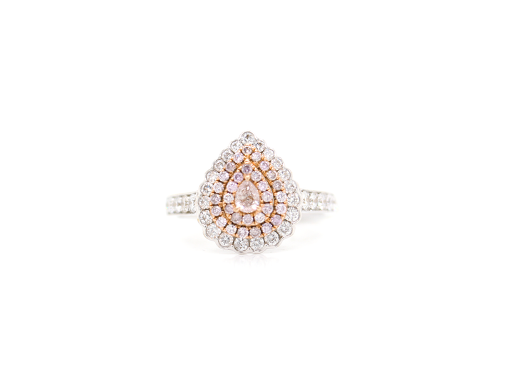 Natural Pink Pear-Shaped Triple Halo Ring