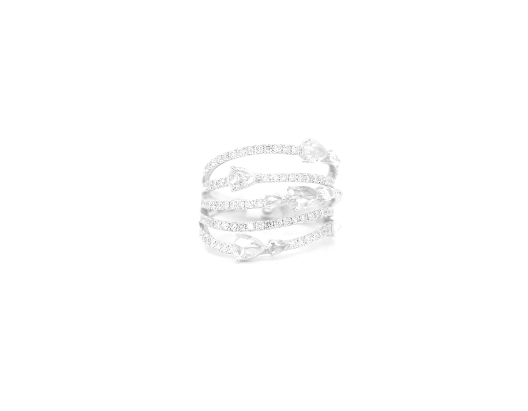Multi-Row Pear and Round Diamond Ring