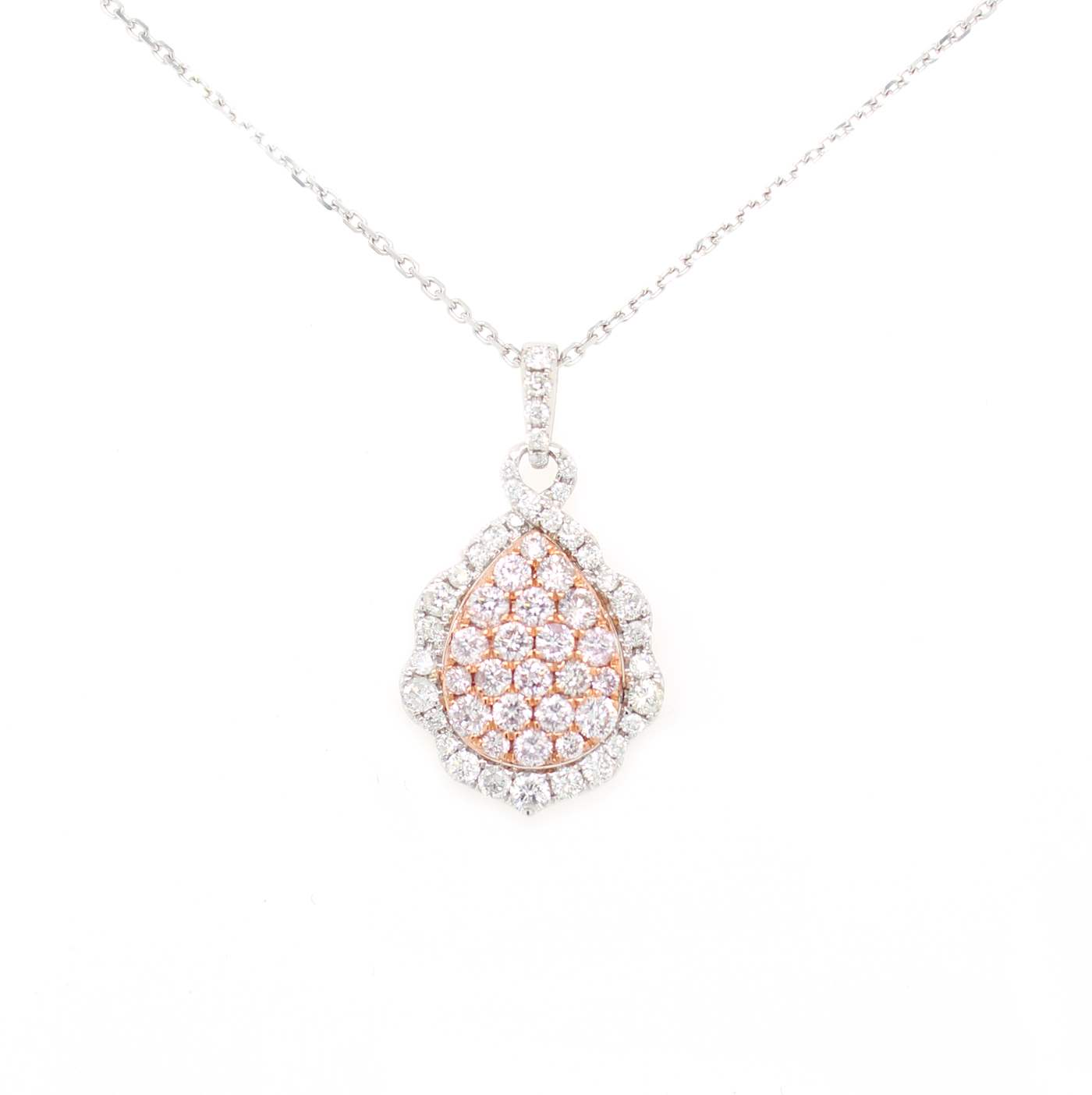 Natural Pink Pear-Shaped Cluster Illusion Halo Necklace