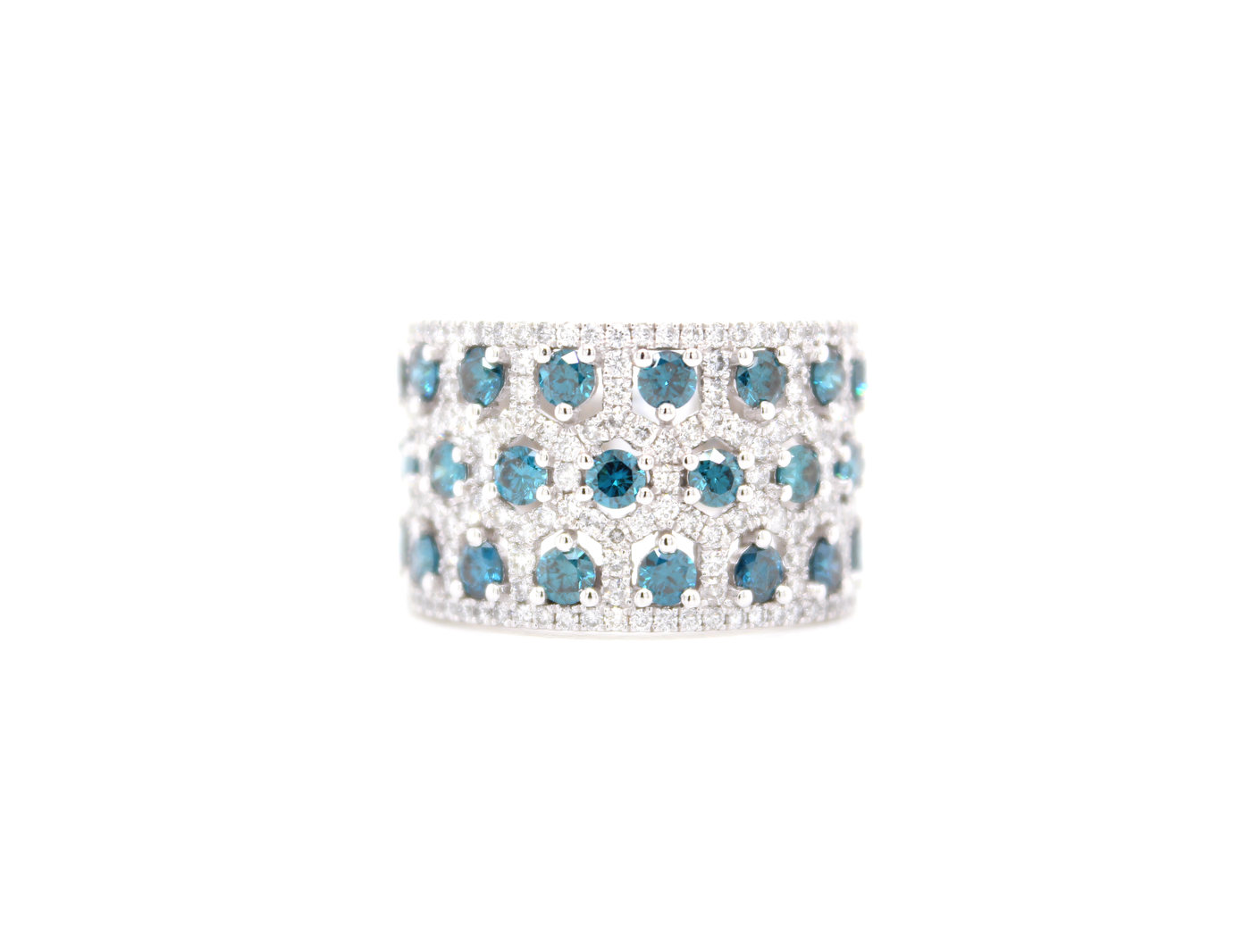 Multi-Row Natural Blue Diamond Ring