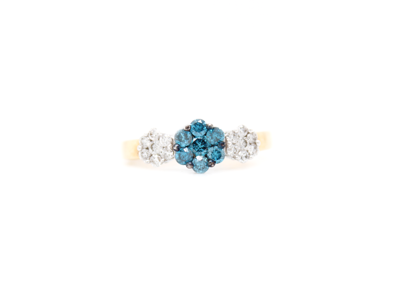 Triple Cluster Natural Blue Diamond Ring