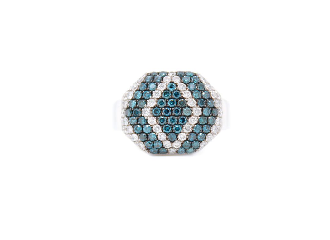 Multi-Row Blue Diamond Diagonal-Stripe Ring