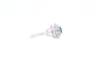 Natural Blue Round Diamond Cluster Illusion Double Halo Ring