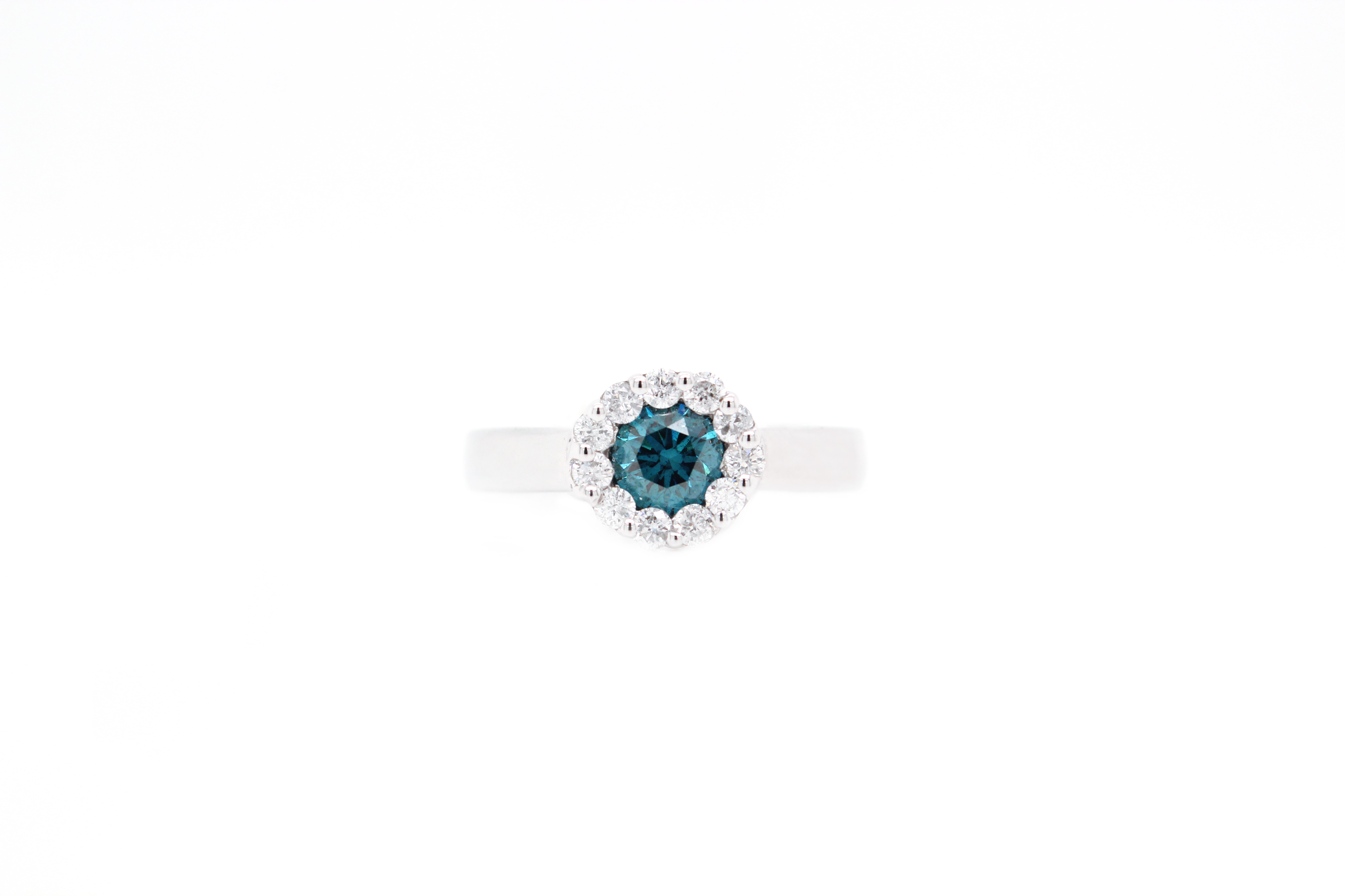 Natural Blue Round Diamond Halo Ring – House Of Rajah Jewelers
