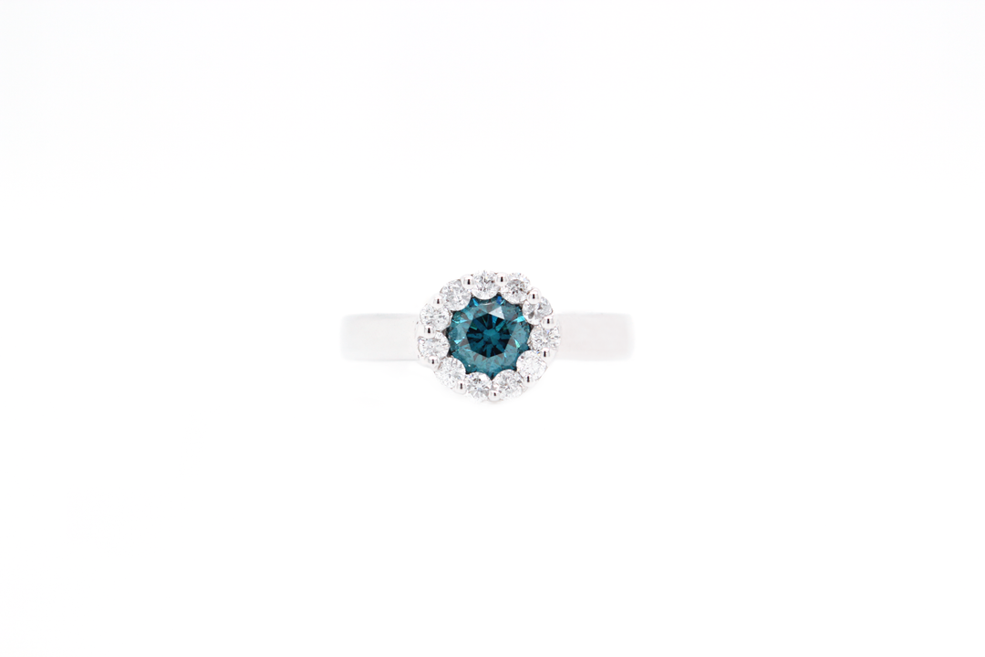 Blue Round Diamond Halo Ring