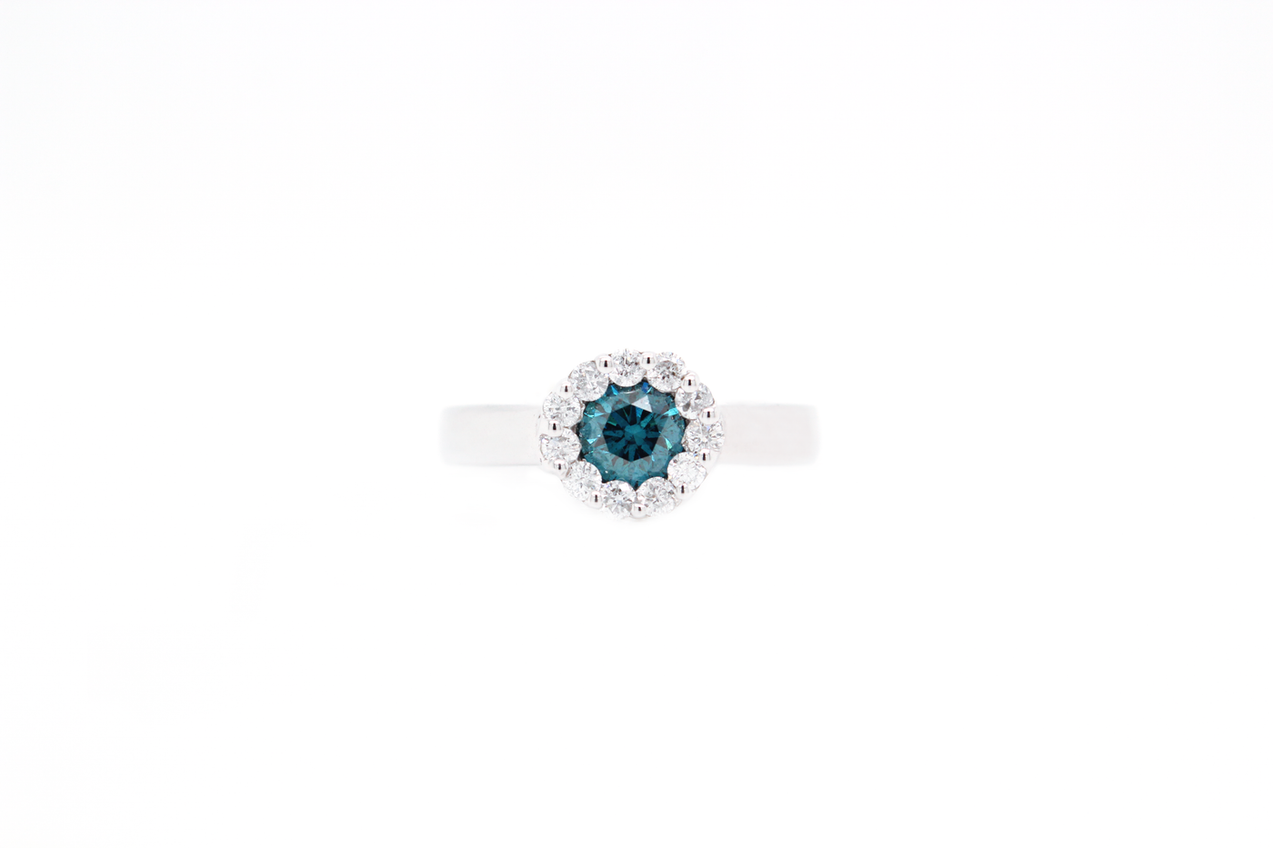 Natural Blue Round Diamond Halo Ring